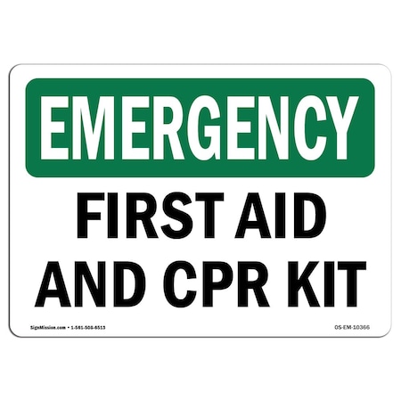 Signmission Safety Sign, OSHA EMERGENCY, 10" Height, Aluminum, First Aid And CPR Kit, Landscape OS-EM-A-1014-L-10366